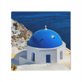 Santorini Blue Domes canvas wall art by Sam Gilliss Visual Arts featuring Oia, Greece, Mediterranean coastal scenery.