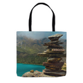 Sam Gilliss Visual Arts Humantay Lake Andes tote bag with double-stitched cotton and vivid Peru mountain print.