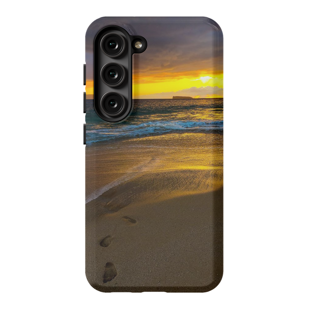 Sam Gilliss Maui beach phone case featuring a stormy sunset at Makena Beach, Hawaii, with vibrant ocean and sky details.