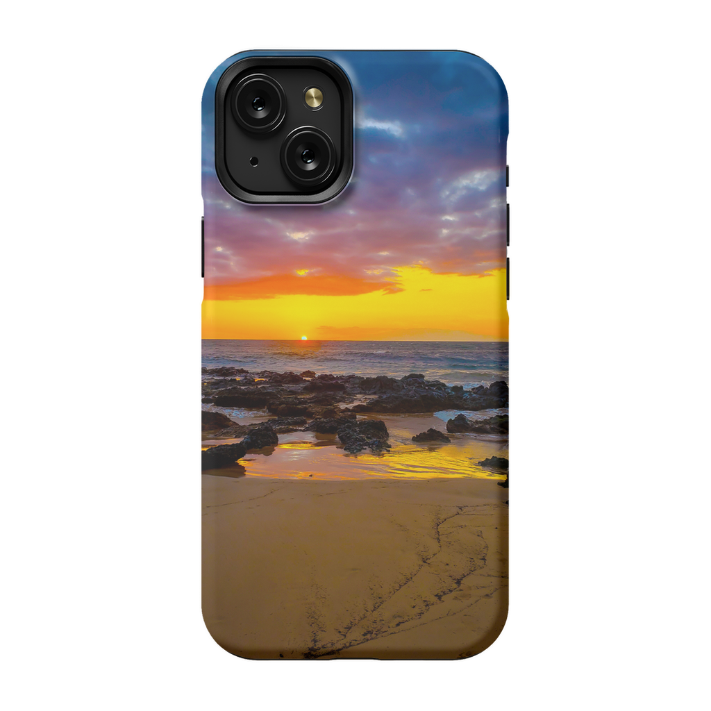 Sam Gilliss Visual Arts Maui Sunset cell phone case with Hawaiian island and golden hour sunset design on a sleek protective cover.