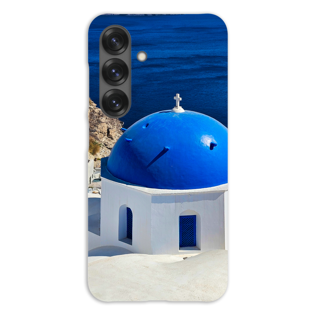 Blue Domes of Oia Santorini cell phone case by Sam Gilliss Visual Arts featuring iconic Greek church domes design.