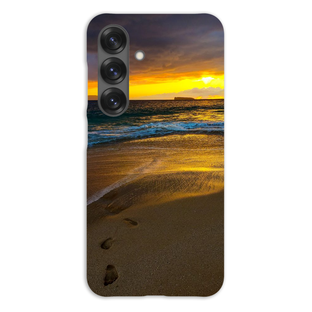 Sam Gilliss Maui beach phone case featuring stormy sunset at Makena Beach, Hawaii, with vibrant ocean and sunset imagery.