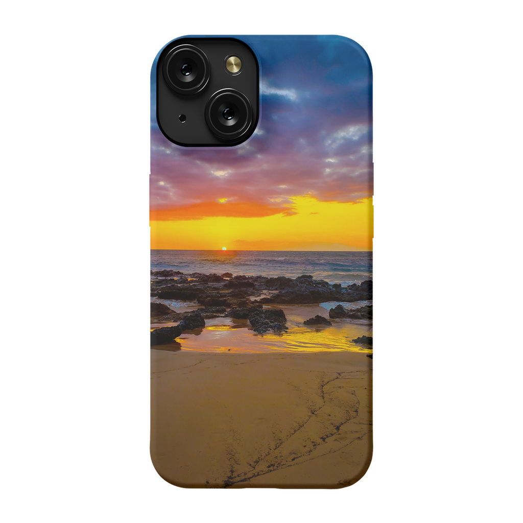 Sam Gilliss Maui Sunset cell phone case featuring a Hawaiian island sunset with golden hour colors and tropical scenery.