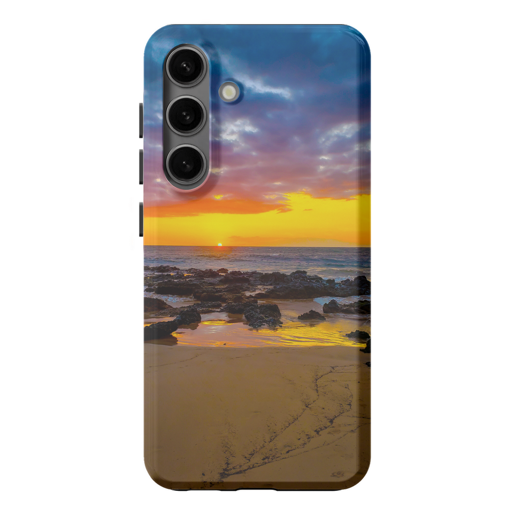 Sam Gilliss Maui Sunset cell phone case featuring a vibrant Hawaiian island and golden hour landscape design.