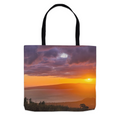 Hawaiian sunset tote bag featuring ocean scene by Sam Gilliss Visual Arts, perfect for everyday use and beach outings.