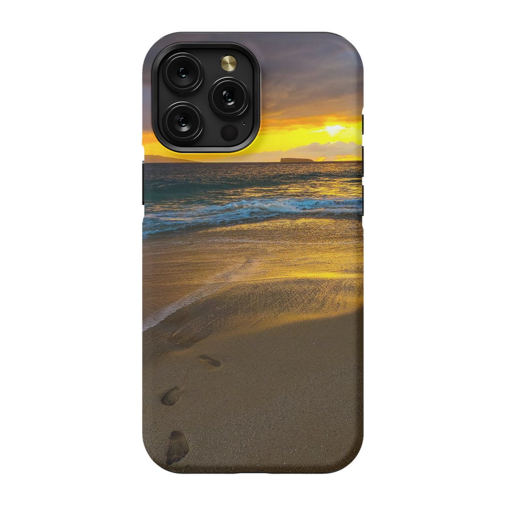 Hawaiian cell phone case featuring a stormy sunset at Makena Beach, Maui, with vibrant ocean and sky artwork by Sam Gilliss Visual Arts