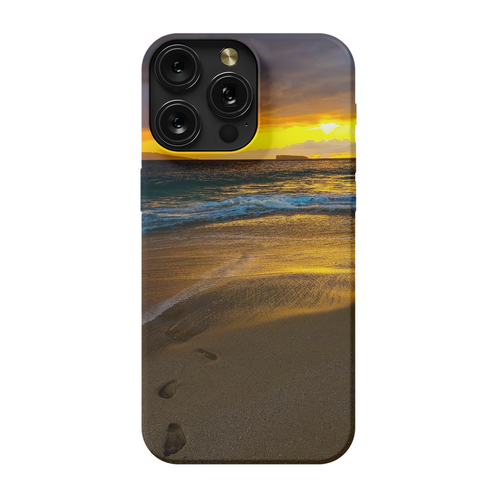 Hawaii-themed cell phone case featuring a Stormy Sunset at Makena Beach in Maui, with vibrant ocean and sky artwork by Sam Gilliss.