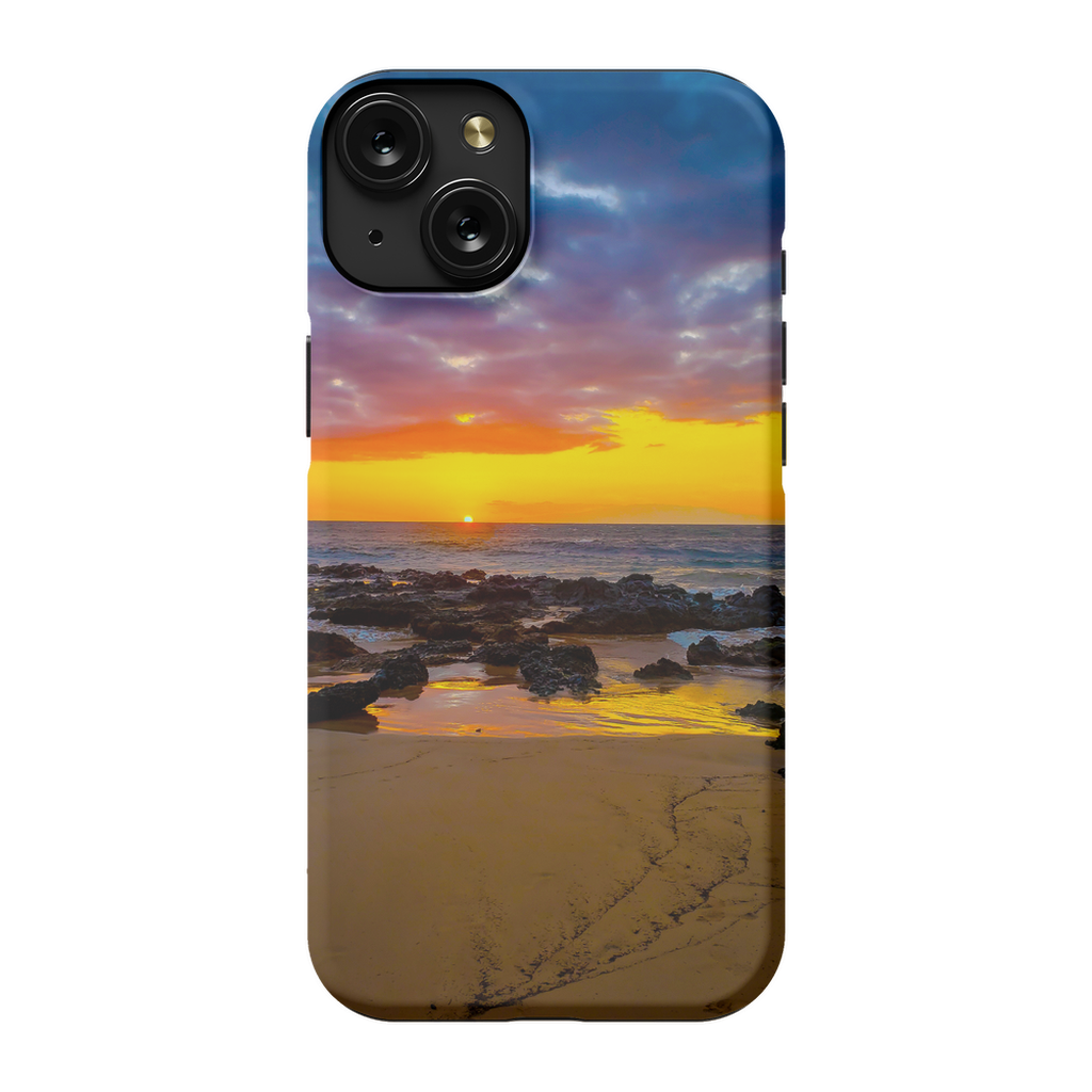 Sam Gilliss Visual Arts Maui Sunset premium cell phone case featuring a Hawaiian island golden hour scene on a vibrant protective cover
