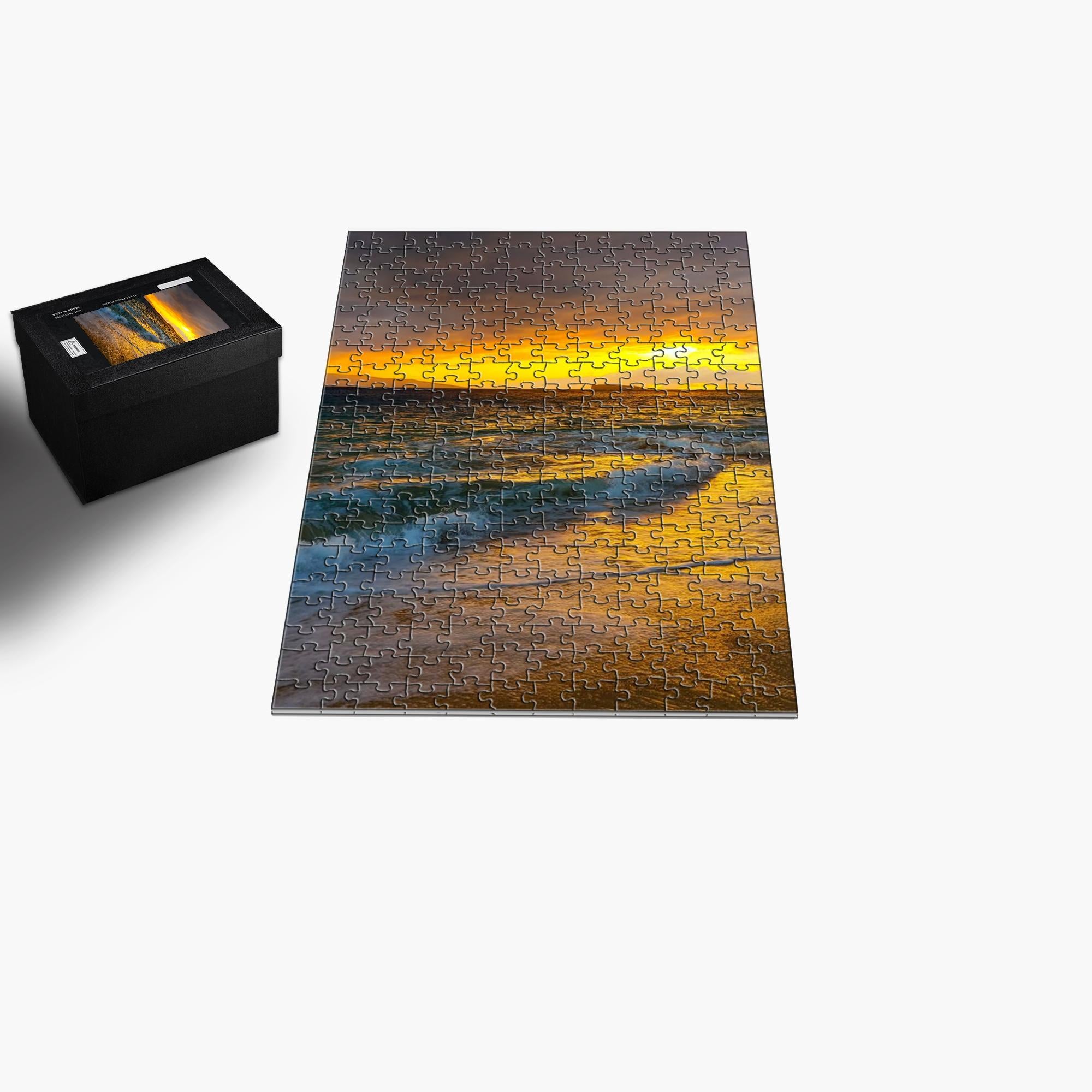 Makena Beach Sunset puzzle by Sam Gilliss, featuring Molokini Crater after the storm, a 1000-piece Hawaiian coastal art jigsaw puzzle.