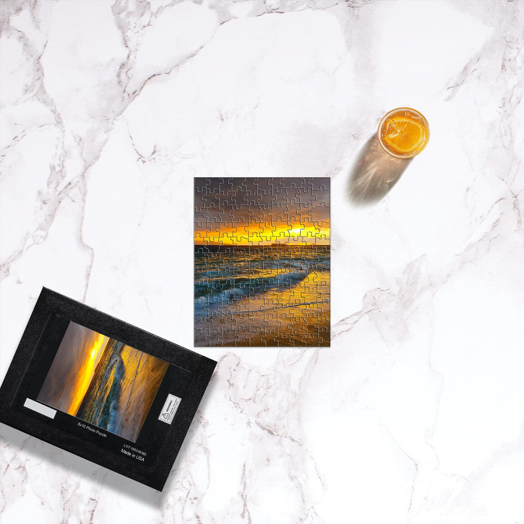 Makena Beach Sunset Puzzle by Sam Gilliss, featuring Molokini Crater after the storm, 110-1000 piece coastal art jigsaw puzzle.