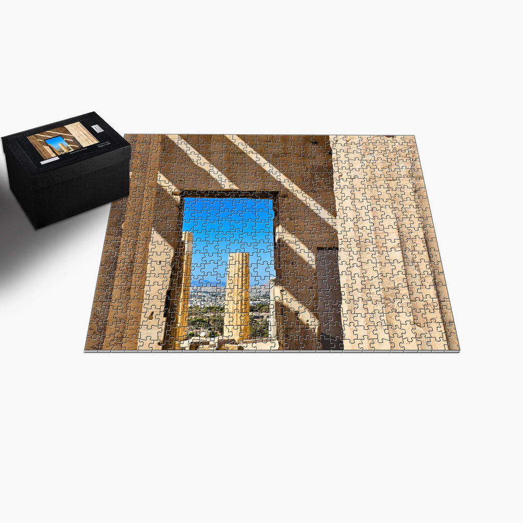 Sam Gilliss Visual Arts puzzle featuring the Propylaea at the Acropolis in Athens Greece, with detailed classical architecture in a 1000-piece jigsaw.