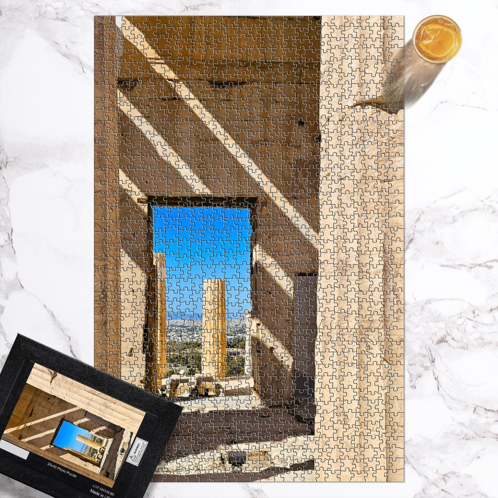 Sam Gilliss Visual Arts puzzle featuring the Propylaea at the Acropolis, Athens Greece, with classical Greek architecture in fine art jigsaw style.
