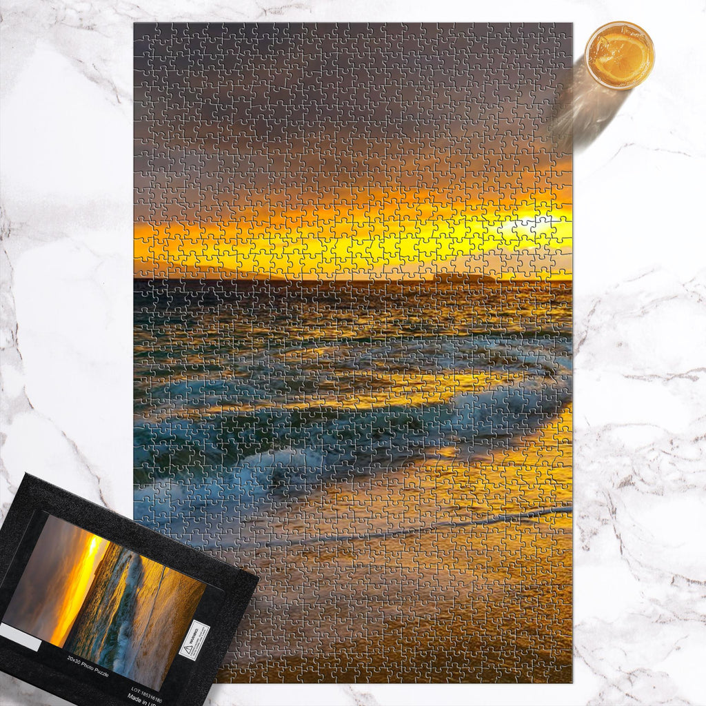 Makena Beach Sunset Puzzle by Sam Gilliss Visual Arts featuring Molokini Crater after the storm, 1000-piece coastal Hawaiian jigsaw puzzle