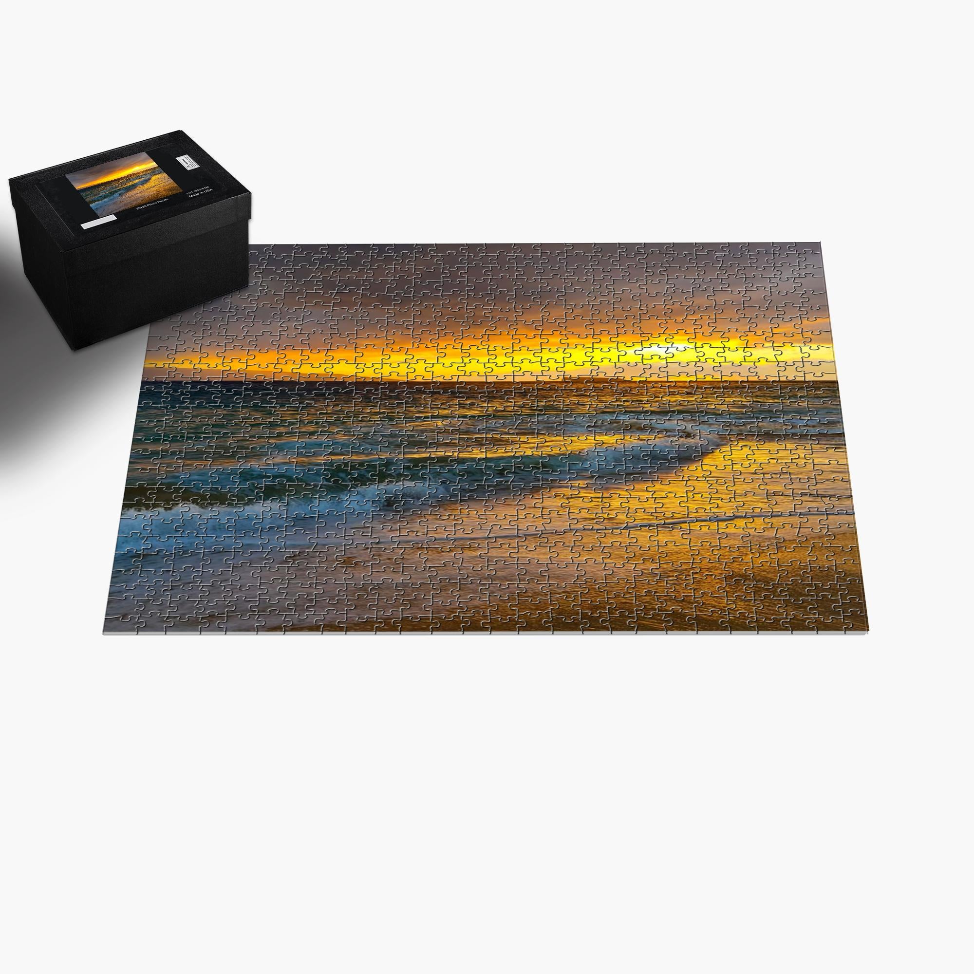 Sam Gilliss Visual Arts Makena Beach Sunset Puzzle featuring Molokini Crater after the storm, a 1000-piece Hawaiian coastal jigsaw puzzle.