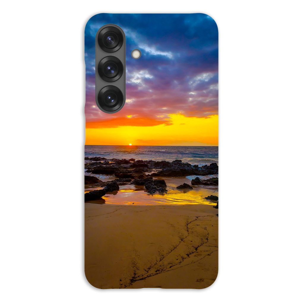 Maui Sunset premium cell phone case featuring Hawaiian island sunset in golden hour colors, designed by Sam Gilliss Visual Arts.