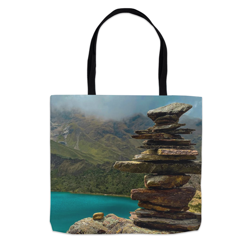 Sam Gilliss Visual Arts Humantay Lake Andes tote bag with double-stitched cotton and vivid Peruvian mountain print.