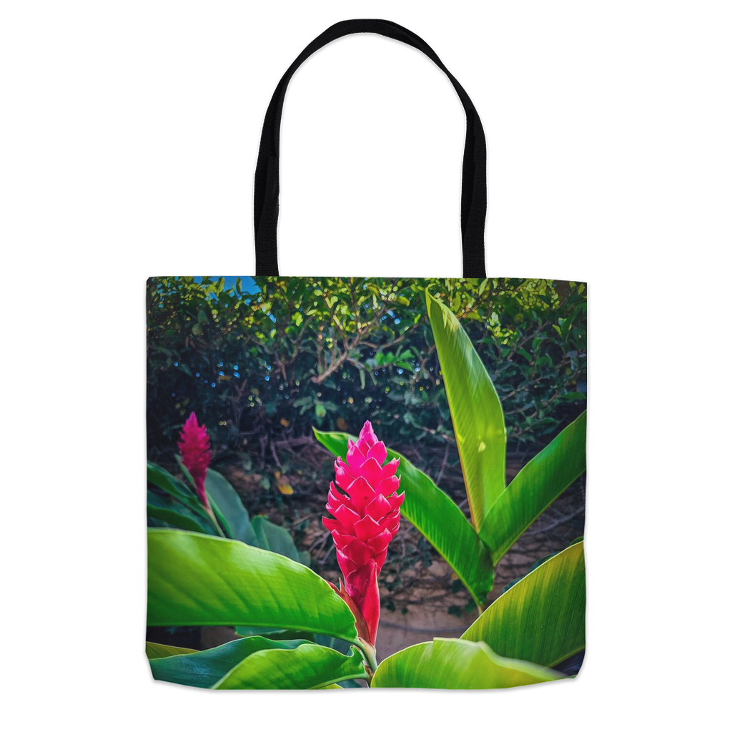 Hawaiian Red Torch Ginger tote bag by Sam Gilliss Visual Arts featuring tropical floral print and durable double-stitched cotton.