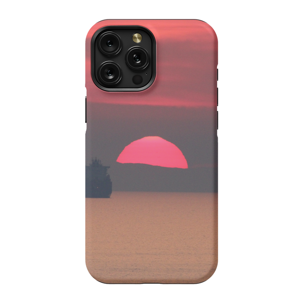 Premium cell phone case featuring a sunset over Corsica's Mediterranean coast, with vibrant maritime landscape artwork by Sam Gilliss.