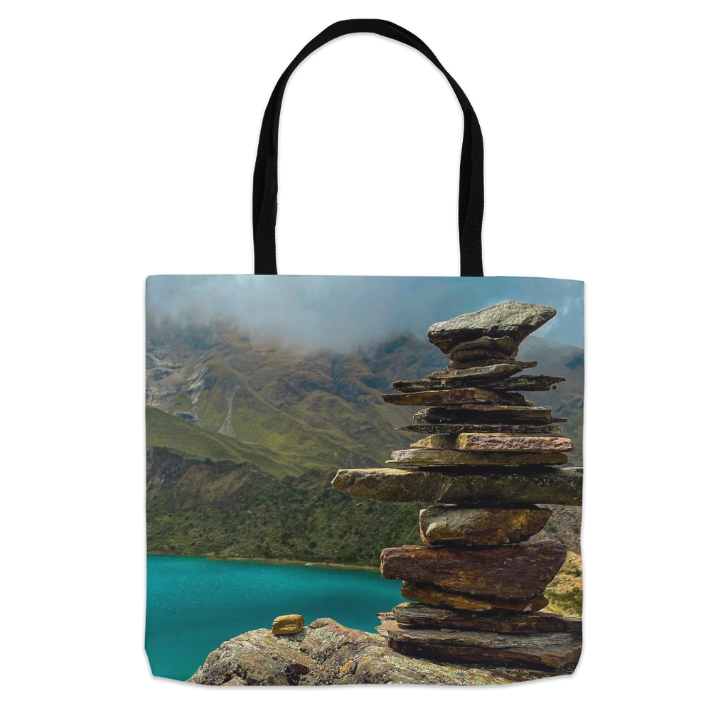 Sam Gilliss Visual Arts Humantay Lake Andes tote bag with double-stitched cotton, featuring an immersive Peru mountain print.