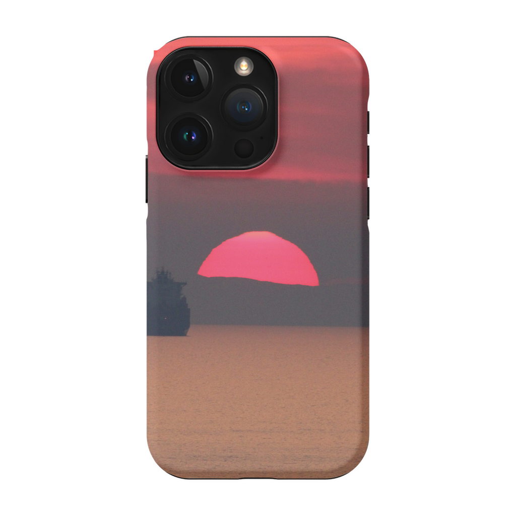 Ship at Sunset Corsica premium cell phone case featuring a vibrant Mediterranean coast scene by Sam Gilliss Visual Arts.