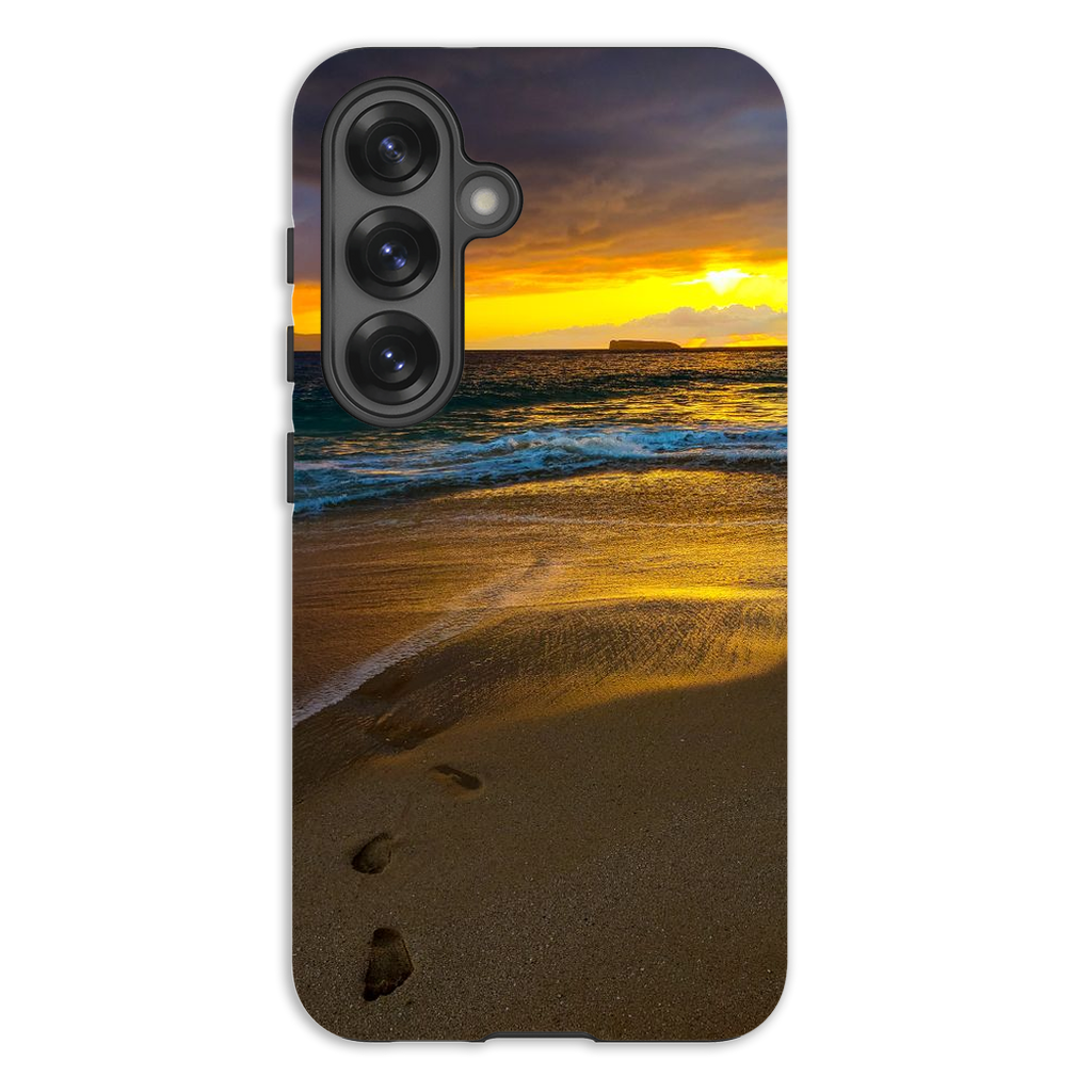 Hawaii-themed phone case featuring a stormy sunset at Makena Beach, Maui with vibrant ocean and sky artwork by Sam Gilliss Visual Arts.