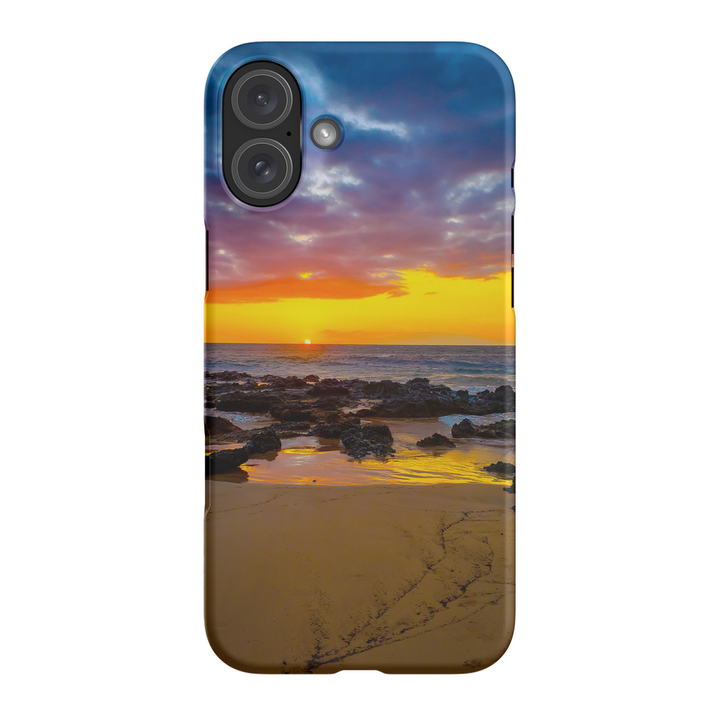 Sam Gilliss Visual Arts Maui Sunset cell phone case featuring a Hawaiian island and golden hour sunset scene.