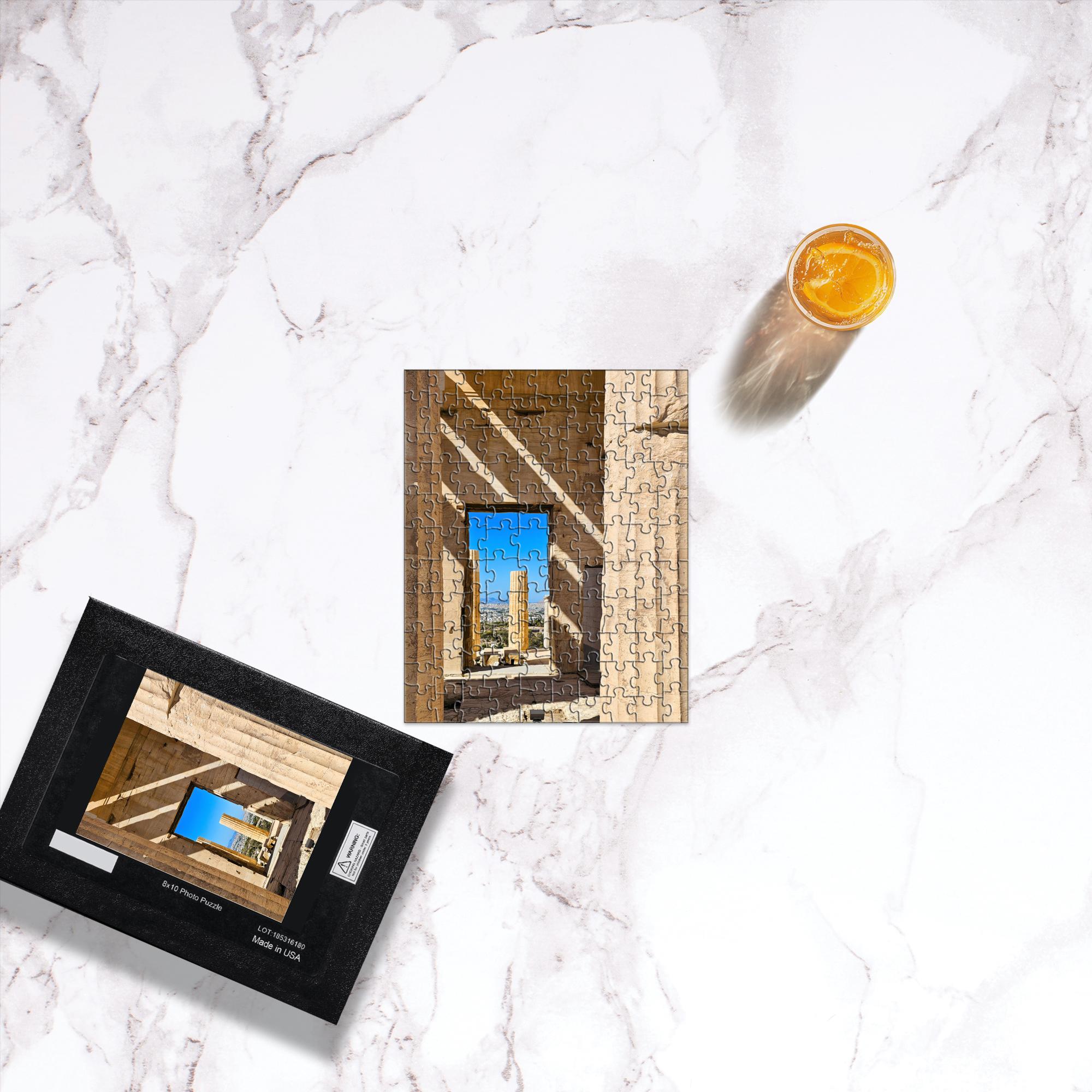 Puzzle image of the Propylaea at the Athens Acropolis, featuring classical Greek architecture, by Sam Gilliss Visual Arts, in a 1000-piece jigsaw.