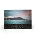 Tempered glass cutting board and elegant placemat featuring the Diamond Head, Honolulu design by Sam Gilliss Visual Arts.