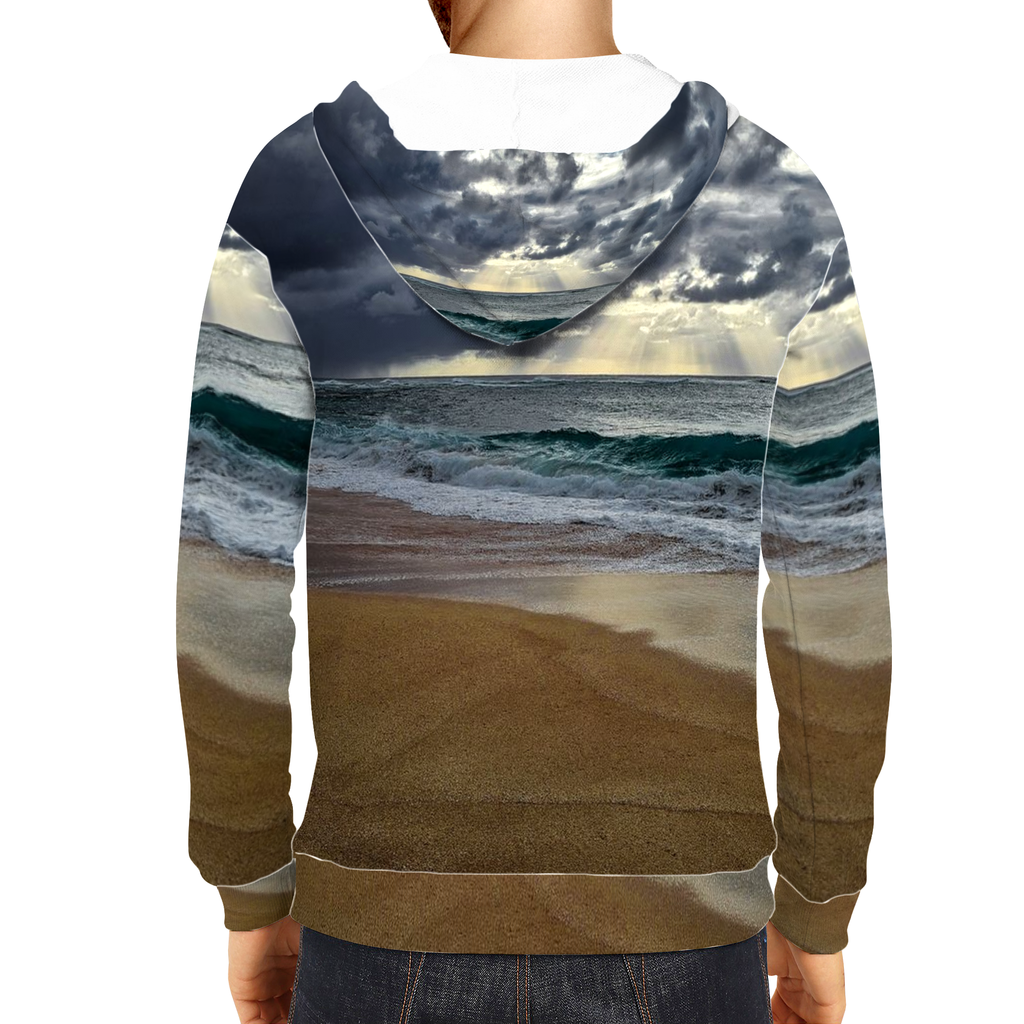 Sam Gilliss Visual Arts North Shore Oahu premium all-over print hoodie showing vibrant tropical island design on soft, classic fit hoodie.