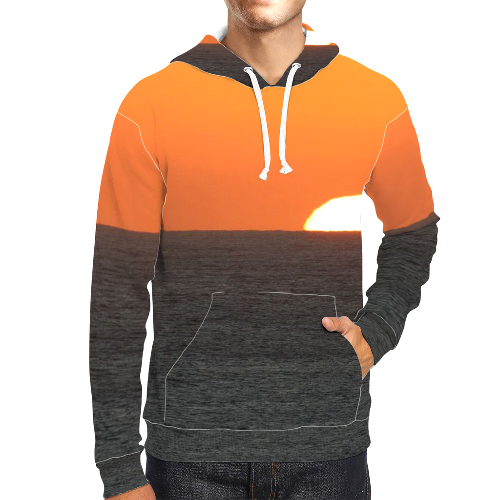 Sam Gilliss Visual Arts Cabo San Lucas Sunset hoodie featuring all-over ocean sunset print and vibrant sunset artwork.