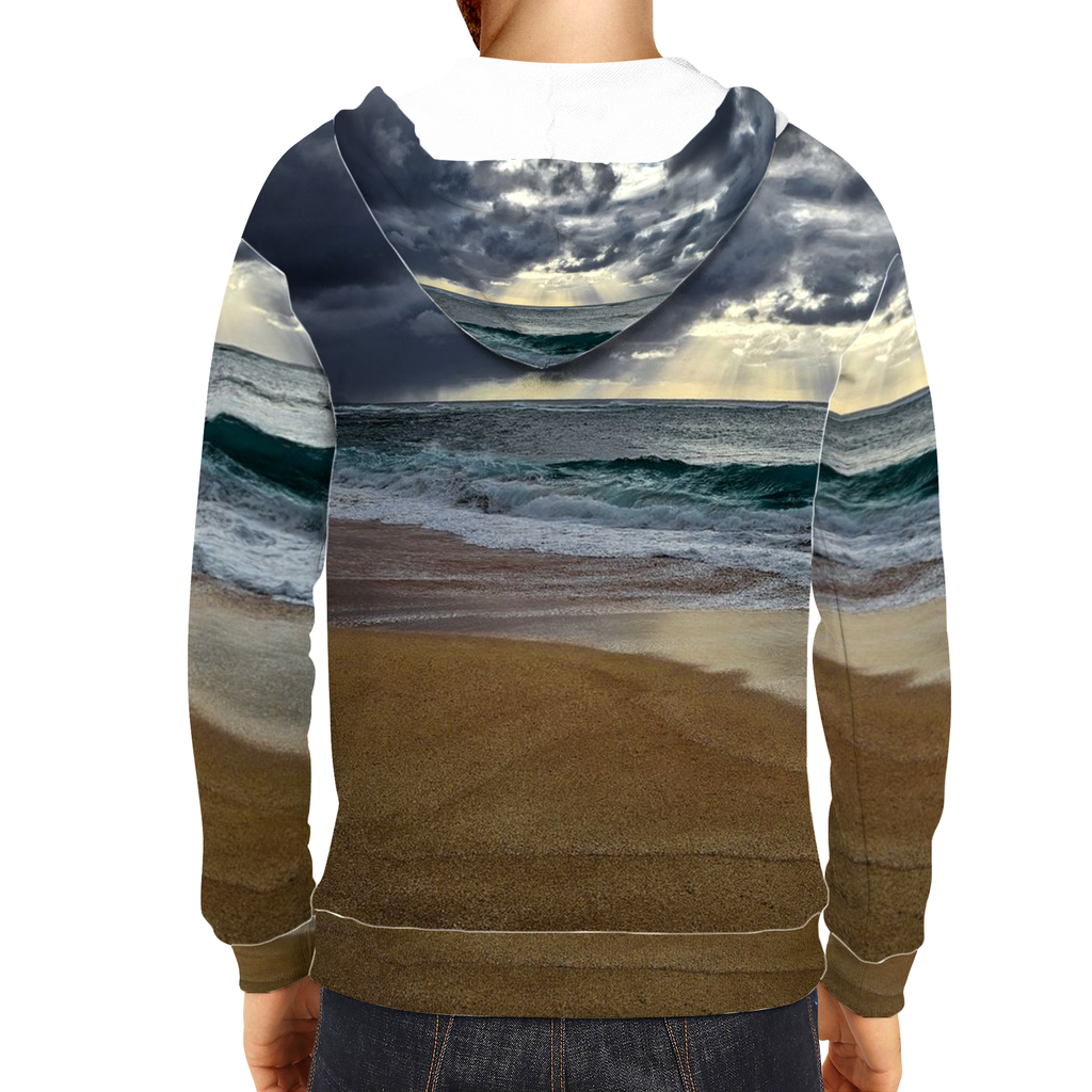 North Shore Oahu premium all-over print hoodie by Sam Gilliss Visual Arts, featuring a soft, classic-fit design with vibrant island artwork.