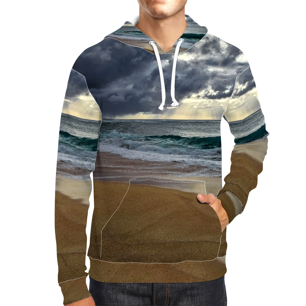 Sam Gilliss Visual Arts North Shore Oahu premium all-over print hoodie with a soft fabric and classic fit, shown in the image.
