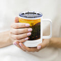 10oz stainless steel Priego de Córdoba countryside mug with olive grove villa design, insulated travel mug by Sam Gilliss Visual Arts